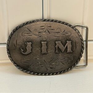 Vintage 1981 Spec-Cast "Jim" Silver Toned Belt Buckle Made in U.S.A. Denver CO